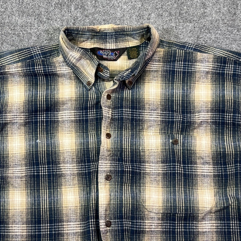 Early Winters Shirt Mens XL Blue Plaid Flannel Button Front Long Sleeve Casual